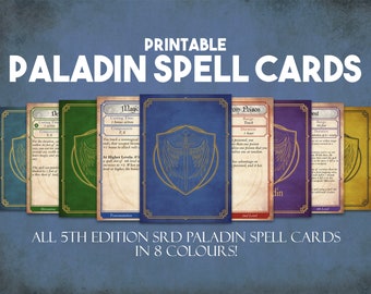 Paladin DnD Spell Cards, Dungeons and Dragons Printable Spell Cards, Dungeon Master Accessories, 31 Paladin Spells Instant Download
