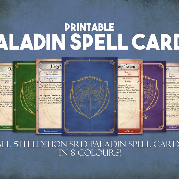 Paladin DnD Spell Cards, Dungeons and Dragons afdrukbare Spell Cards, Dungeon Master Accessoires, 31 Paladin Spells Instant Download
