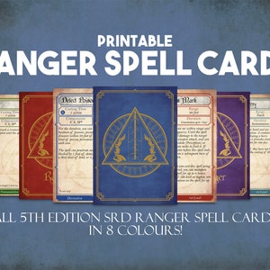 Tarjetas de hechizos DnD de Ranger, tarjetas de hechizos imprimibles de mazmorras y dragones, accesorios de Dungeon Master, 37 hechizos de Ranger Descarga instantánea
