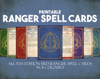 Ranger DnD Spell Cards, Dungeons and Dragons Printable Spell Cards, Dungeon Master Accessories, 37 Ranger Spells Instant Download