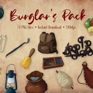 Conjunto de clipart DnD Burglar's Pack, D&D Instant Download Art, Dungeons and Dragons Equipment Image Pack