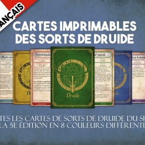 フランスのドルイド DnD 呪文カード、ダンジョンズ アンド ドラゴンズの印刷可能なカード、DM アクセサリ、ドルイド呪文カードの即時ダウンロード