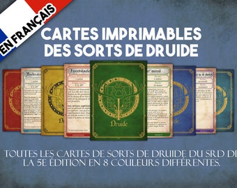 French Druid DnD Spell Cards, Dungeons and Dragons Printable Cards, DM Accessories, Druid Spell Cards Instant Download