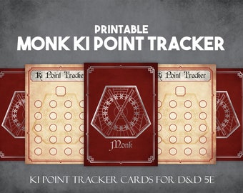 DnD Monk Ki Point Tracker Cards, Instant Download and Print D&D Player Tools, Printable Ki Point Tracker
