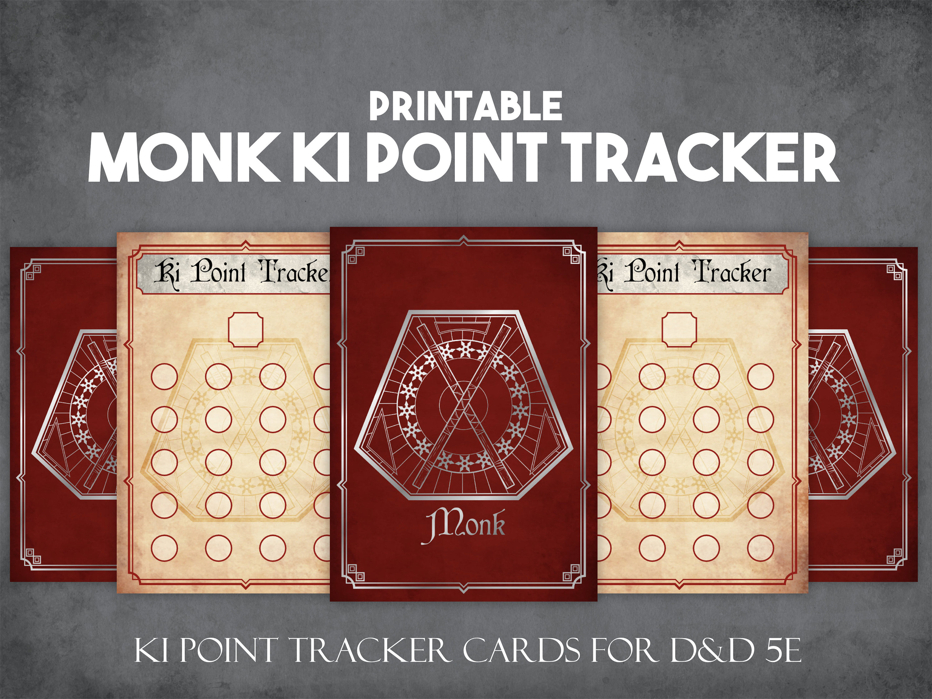 Dnd Monk Ki Point Tracker Cards, Instant Download and Print D&D Player