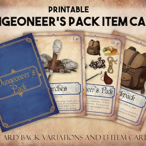 Cartes d’objets DnD, Cartes de pack de donjons et dragons imprimables, Outils de maître de donjon, Objets d’équipement d’aventure D&D Téléchargement instantané