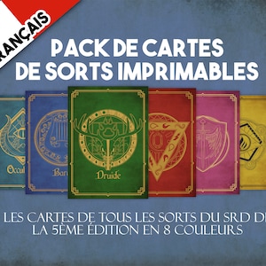 Lot de cartes de sort imprimables DnD en français | Cartes de sorts Donjons et Dragons à téléchargement instantané | Outils de jeu de rôle sur table