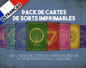 Lot de cartes de sort imprimables DnD en français | Cartes de sorts Donjons et Dragons à téléchargement instantané | Outils de jeu de rôle sur table