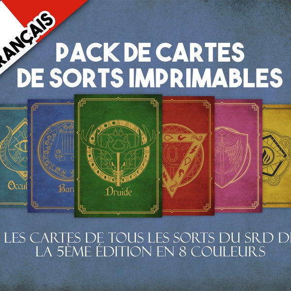 Lot de cartes de sort imprimables DnD en français | Cartes de sorts Donjons et Dragons à téléchargement instantané | Outils de jeu de rôle sur table