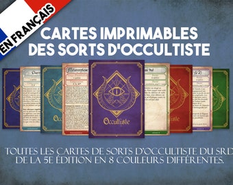 French Warlock DnD Spell Cards, Dungeons and Dragons Printable Spell Cards, Dungeon Master Accessories, Occultiste