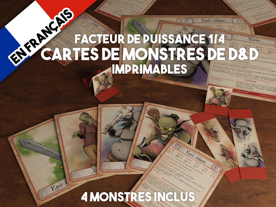 Dnd Cartes De Monstres,monstres De Donjons Et Dragons Avec Facteur De Puissance De 1/4