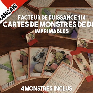 DnD Cartes de Monstres, Monstres de Donjons et Dragons z Facteur de Puissance de 1/4, Imprimables, Outils pour Maître de Donjon