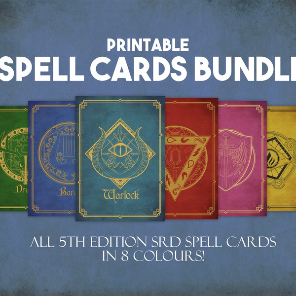 Printable DnD Spell Cards Bundle | Instant Download Dungeons and Dragons Spell Cards | Tabletop Role Playing Game Player Tools