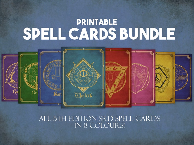 Printable Dnd Spell Cards Bundle Instant Download Dungeons Etsy