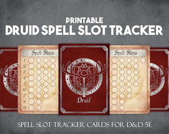 DnD Druid Spell Slot Tracker Cards | Instant Download and Print D&D Player Tools | Printable Spell Slot Tracker Props for Players