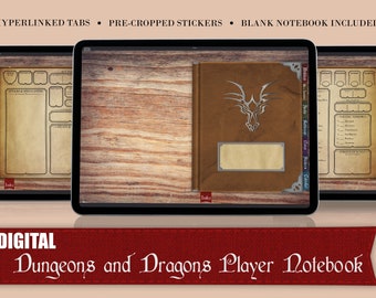 Digital D&D-spelarens journal, DnD-karaktärsbladsbok, Goodnotes-spelarens journal. Kompatibel med PDF-markering. Appar som Notability.