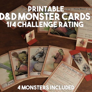 Carte mostro DnD, Dungeons and Dragons stampabili 1/4 Mostri con valutazione di sfida, Strumenti Dungeon Master, Manuale dei mostri, Download istantaneo