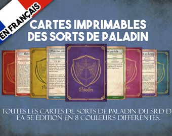 French Paladin DnD Spell Cards, Dungeons and Dragons Printable Spell Cards, Dungeon Master Accessories, Paladin Spells Instant Download