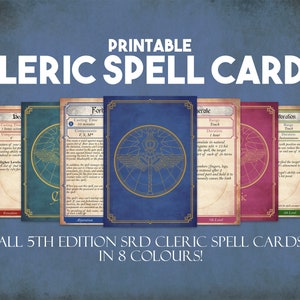 Cleric DnD Spell Cards, Dungeons and Dragons afdrukbare Spell Cards, Dungeon Master Accessoires, 120 Cleric Spell Cards Instant Download