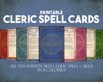 Cleric DnD Spell Cards, Dungeons and Dragons Printable Spell Cards, Dungeon Master Accessories, 120 Cleric Spell Cards Instant Download