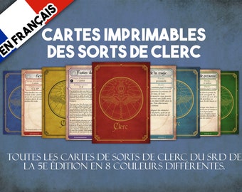 French Cleric DnD Spell Cards, Dungeons and Dragons Printable Spell Cards, Dungeon Master Accessories, Cleric Spell Cards Instant Download