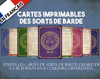 French Bard DnD Spell Cards, Dungeons and Dragons Printable Spell Cards, Dungeon Master Accessories, 129 Bard Spells Instant Download
