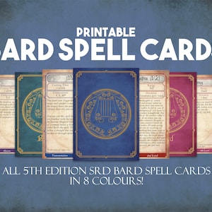 Bard DnD Spell Cards, Dungeons and Dragons afdrukbare Spell Cards, Dungeon Master Accessoires, 129 Bard Spells Instant Download