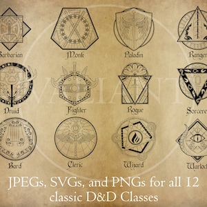 D&D Class Emblems Bundle, 12 Classic Character Class Badges ...