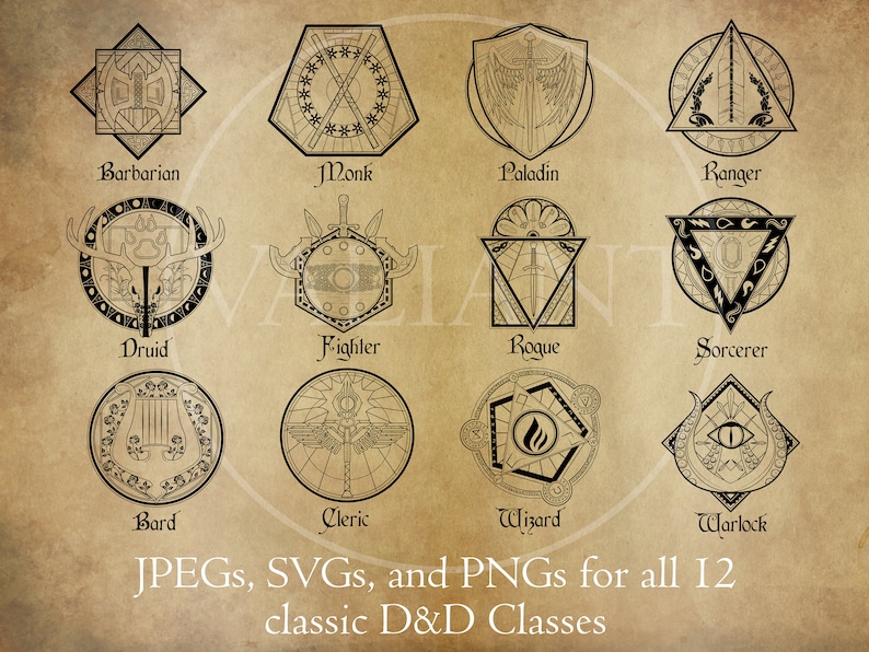 D&D Class Emblems Bundle, 12 Classic Character Class Badges ...