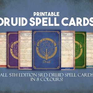 Tarjetas de hechizos DnD de druida, tarjetas de hechizos imprimibles de mazmorras y dragones, accesorios de Dungeon Master, 113 tarjetas de hechizos de druida Descarga instantánea
