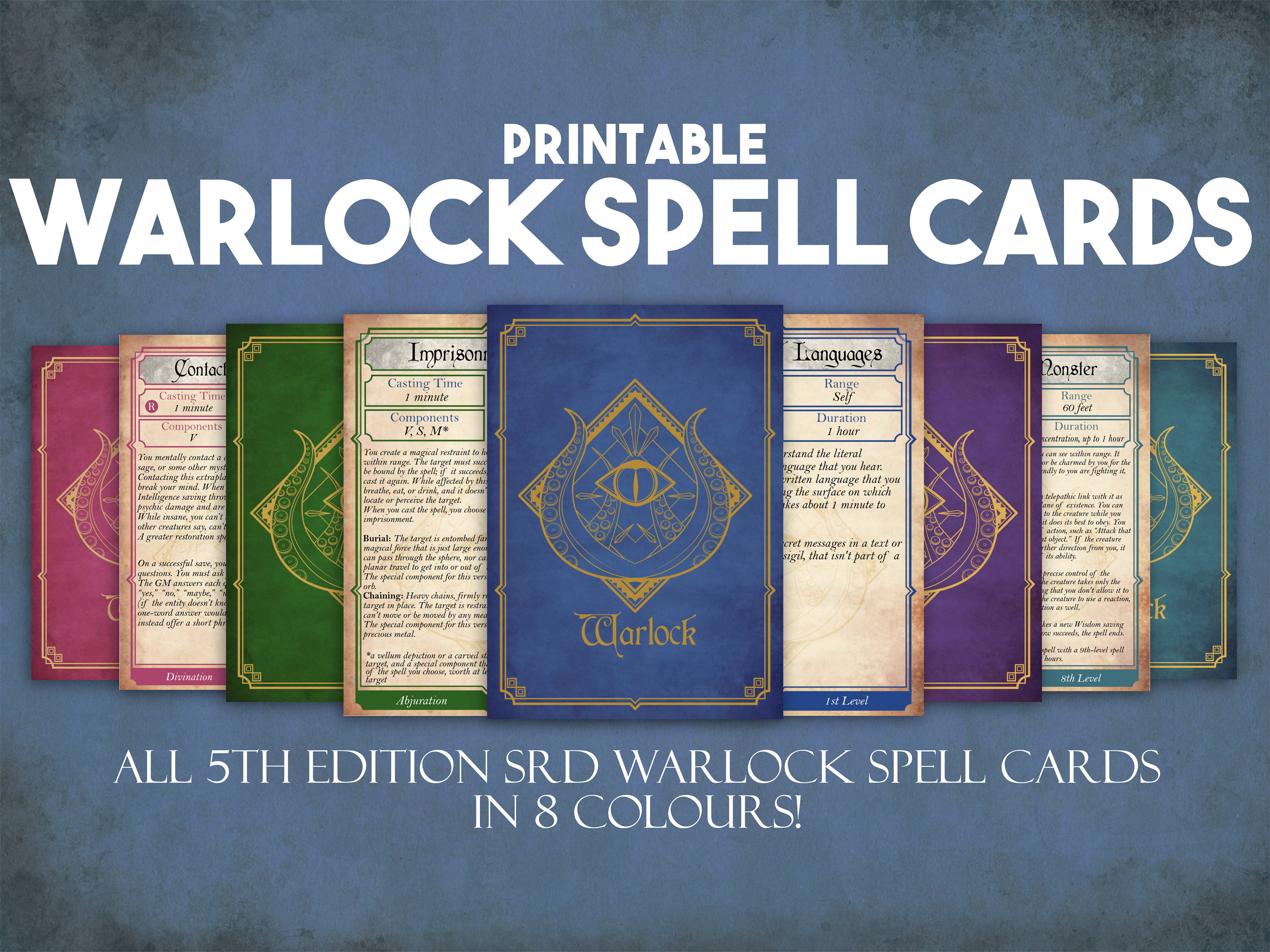 Warlock Dnd Spell Cards, Dungeons and Dragons Printable Spell Cards, Dungeon Master Accessories