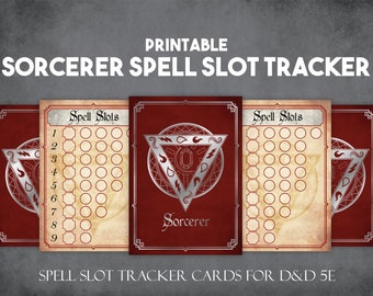 DnD Sorcerer Spell Slot Tracker Cards, Instant Download and Print D&D Player Tools, Combat Spell Slots Trackers
