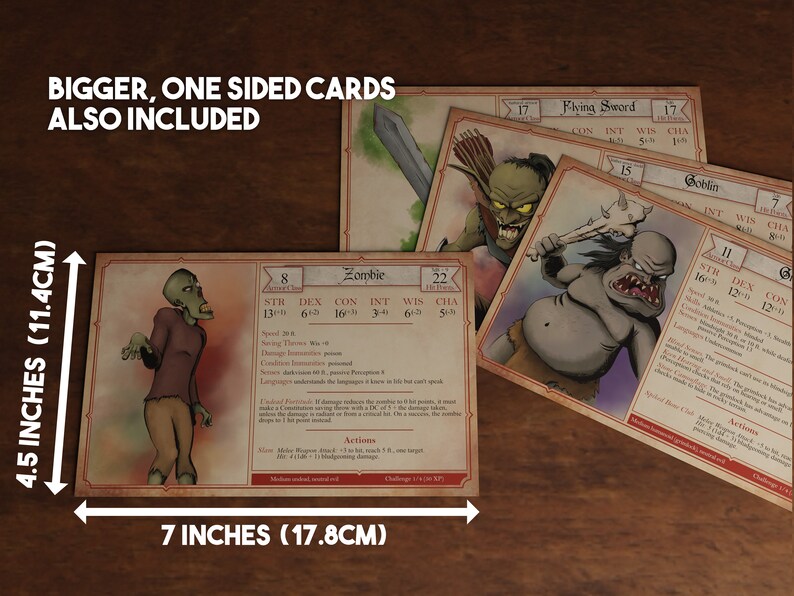 Dnd Monster Cards, Printable Dungeons and Dragons 1/4 Challenge Rating ...
