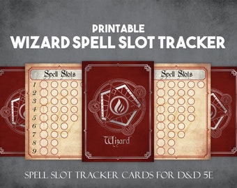 DnD Wizard Spell Slot Tracker Cards, Instant Download and Print D&D Player Tools, Combat Spell Slots Trackers
