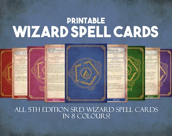 Wizard DnD Spell Cards, Dungeons and Dragons Printable Spell Cards, Dungeon Master Accessories, 237 Wizard Spell Cards Instant Download