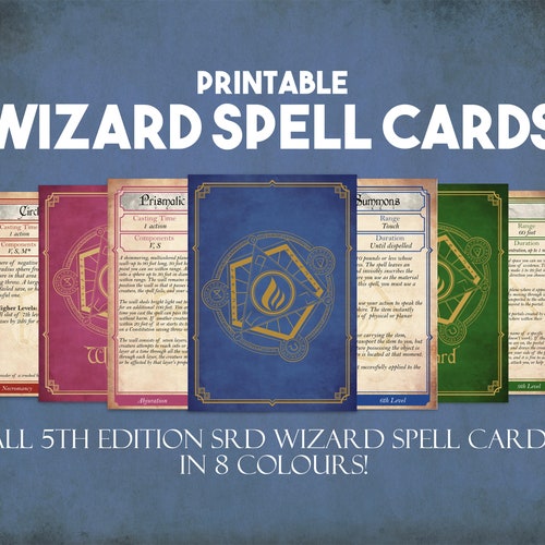 Wizard Dnd Spell Cards Dungeons and Dragons Printable Spell - Etsy