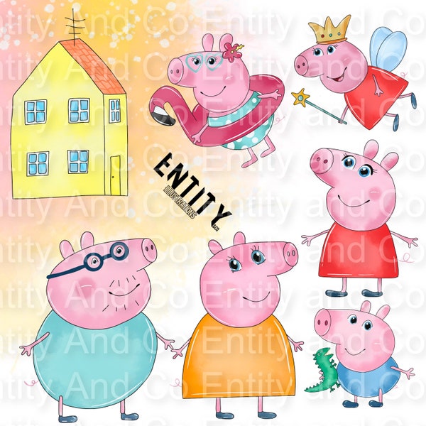Pig Girl Clipart , Pig Dinosaur , pig girl watercolour clipart , pig download cute , pig girl illustrations , peppa