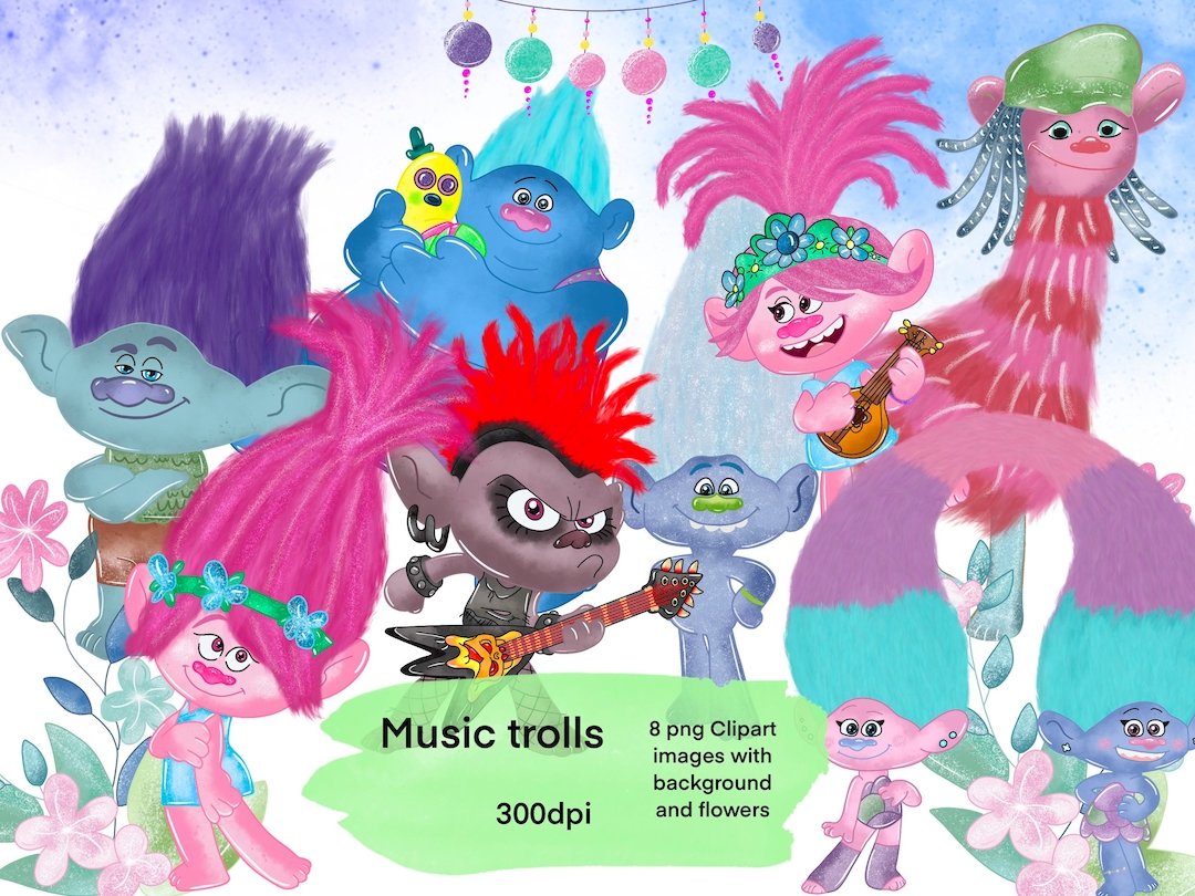 Trolls Clip Art Characters Poppy Magic Flowers Kids - Etsy