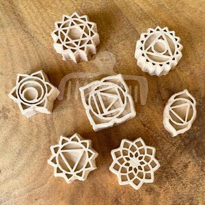 Timbro in legno con stampa a blocchi dei chakra, 7 pezzi