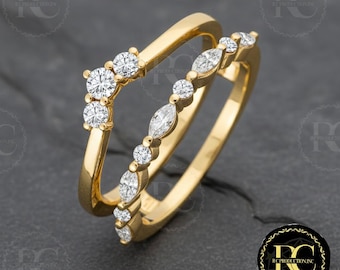 Anillo de mujer con diamantes redondos y piedras preciosas de 2 quilates, chapado en oro amarillo de 14 quilates, anillo de bodas, anillo de compromiso, anillo hecho a mano, anillo envolvente.