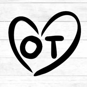 以下が含まれることがあります： 「OT」という文字が書かれたハートの白黒イラスト