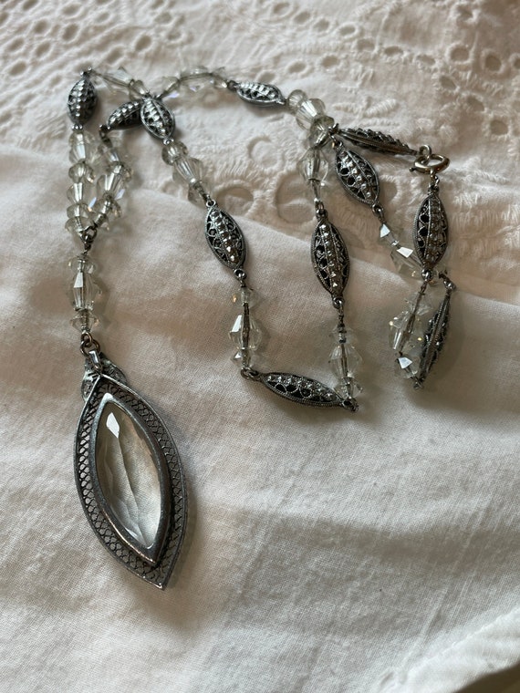 Edwardian filigree Crystal necklace and pendant - image 2