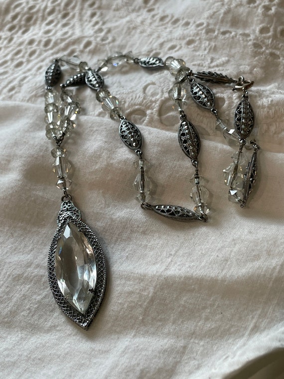 Edwardian filigree Crystal necklace and pendant - image 1