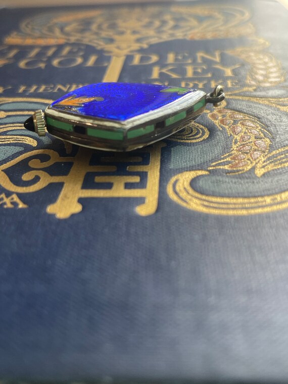 ArtDeco kite shaped guilloche enamel sterling silver pendant watch View 6