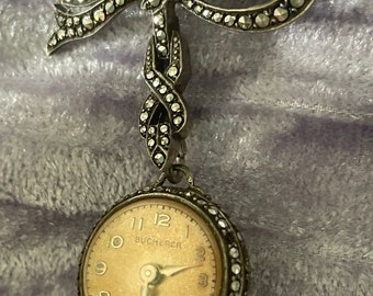 Orologio con spilla in marcasite Bucherer degli anni '30
