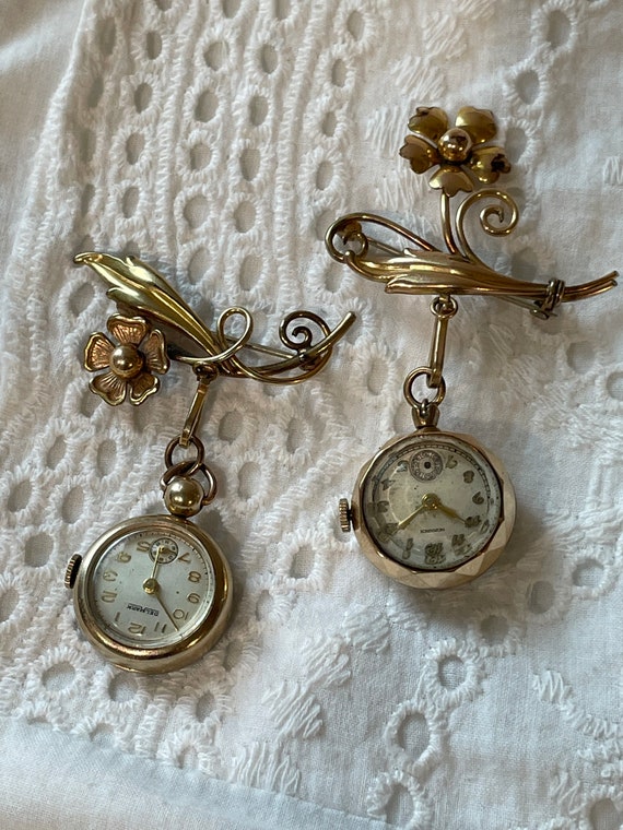 Gold filled floral brooch watches