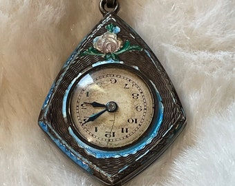 SALE Antique C. Bucherer Lucerne Suisse .955 Silver 15J Guilloche Watch Pendant Antique C. Bucherer Lucerne Suisse .955 Silver 15J Green  main image 4