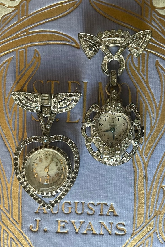 Vintage Rhinestone sweetheart lapel watch