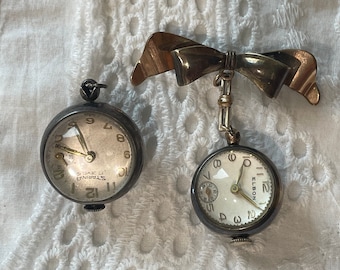 Pair Silver and Gold filled Pools of Light Rock Crystal Skeleton Art Deco bubble watches