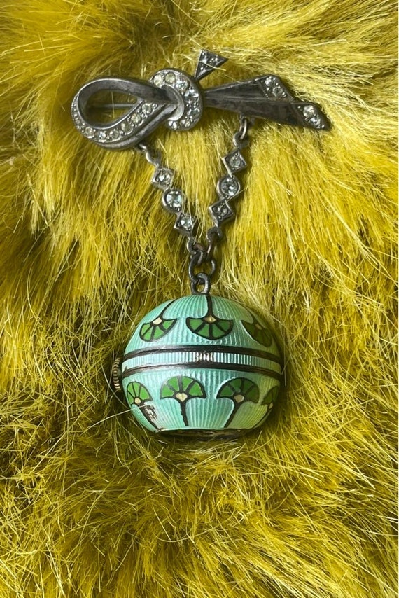 Green Guilloche Enamel BALL Watch Lapel with Rhine